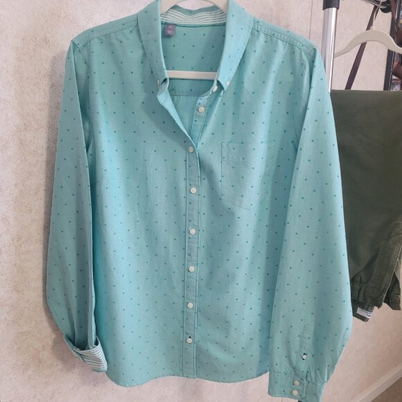 Blue Polka Dot Button Long Sleeve Shirt Womans Size XL - Picture 2 of 16
